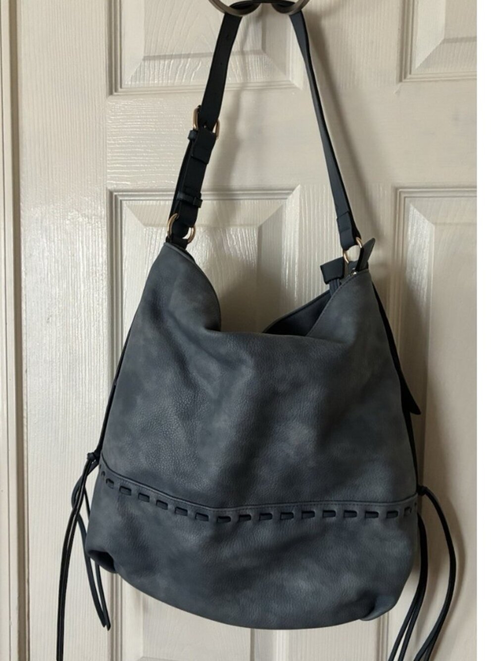 RUOXIN CHOO Women's Soft PU Leather Hobo Shoulder Bag Slouchy Tote Grey / Blue